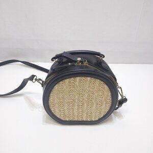 Shein Double Zipper Straw Circle Bag Shoulder Bag PU Leather Removable Strap EUC
